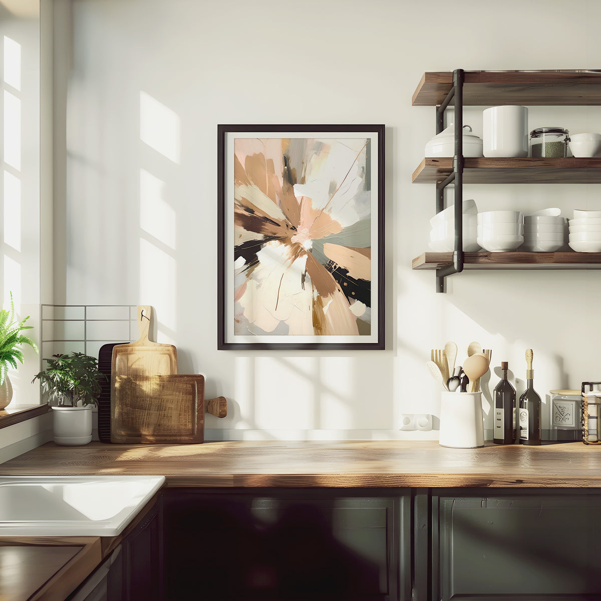 Abstract Rays of Gray and Beige - Sage and Rose Prints