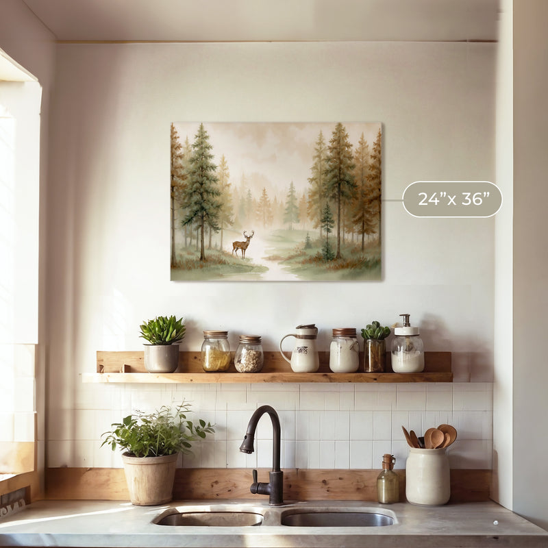 Dear Painting in a Misty Fall Forest - Sage and Rose Prints