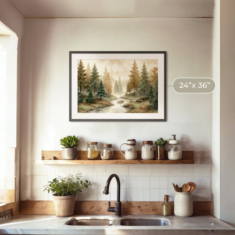 Forest Landscape in Fall Colors - Sage and Rose Prints