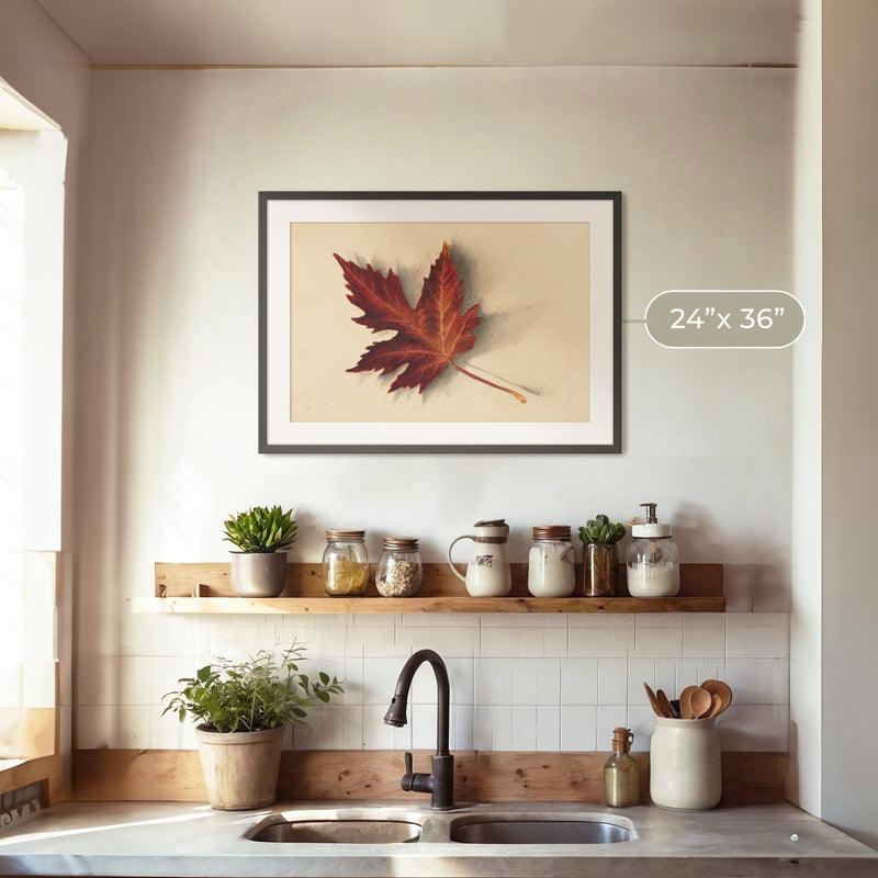 Leaf Drawing in Shades of Red No2 - Sage and Rose Prints
