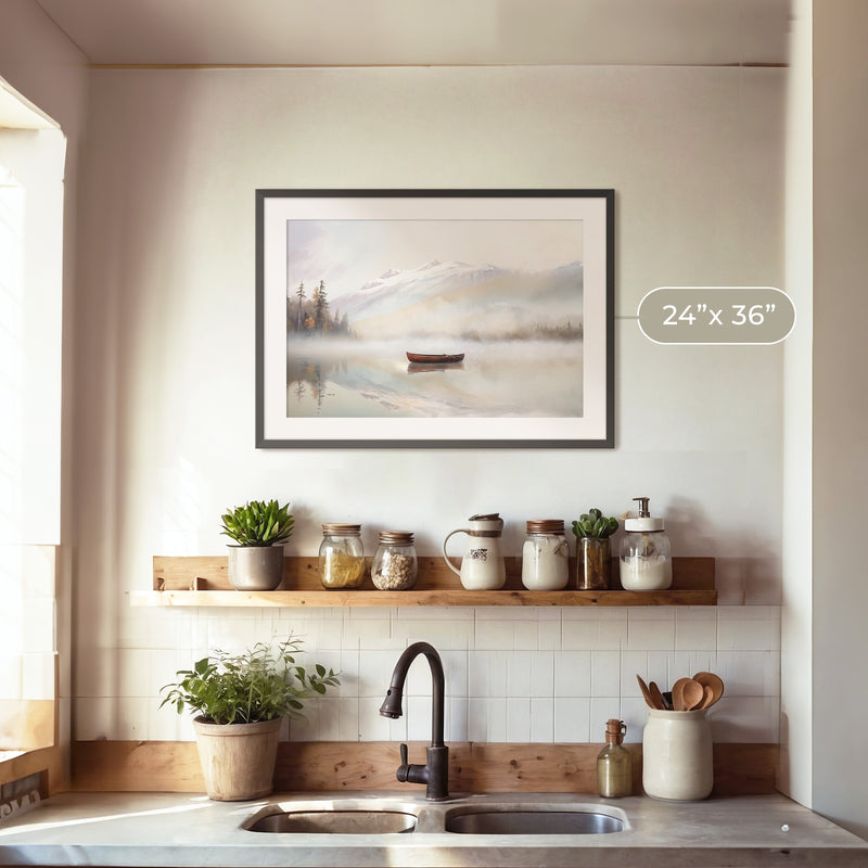 Misty Lake Painting No2 - Sage and Rose Prints