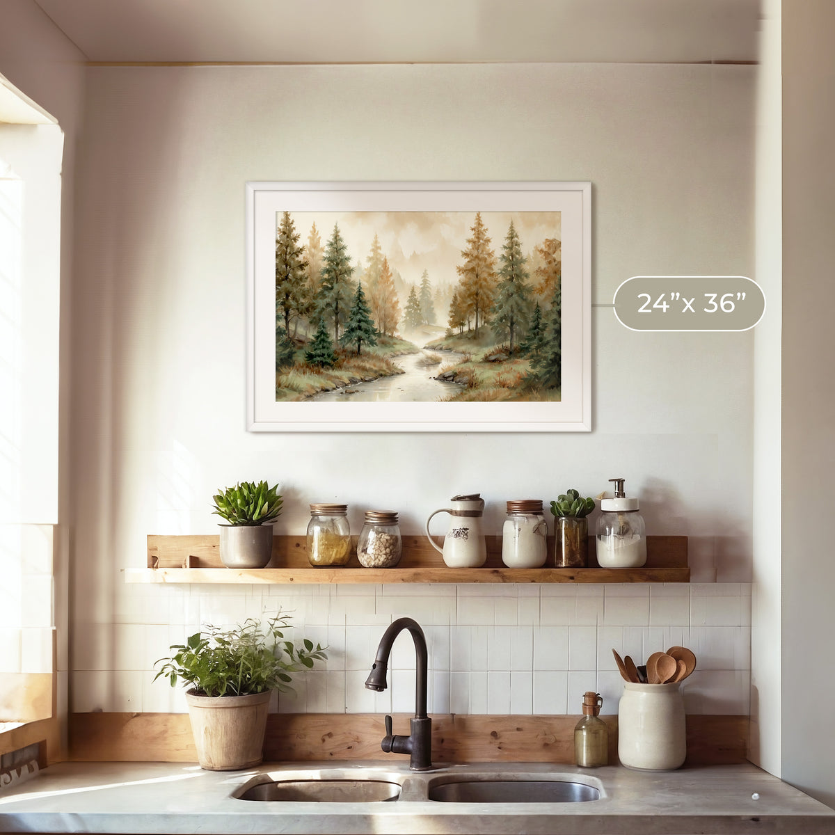 Forest Landscape in Fall Colors - Sage and Rose Prints