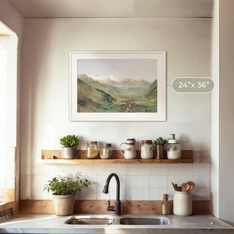 Sunny Mountain Valley Oil Painting No2 - Sage and Rose Prints