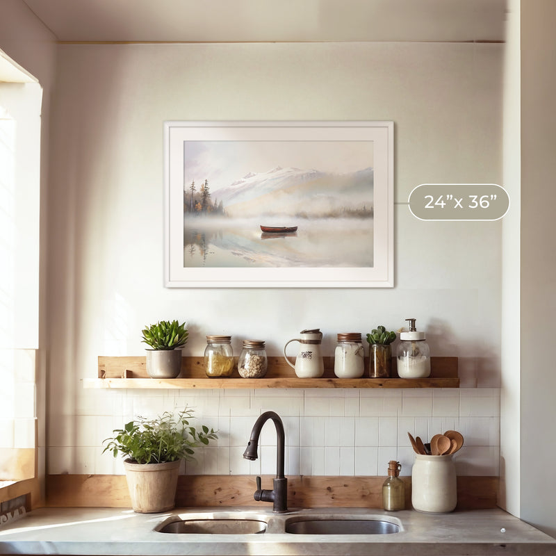 Misty Lake Painting No2 - Sage and Rose Prints