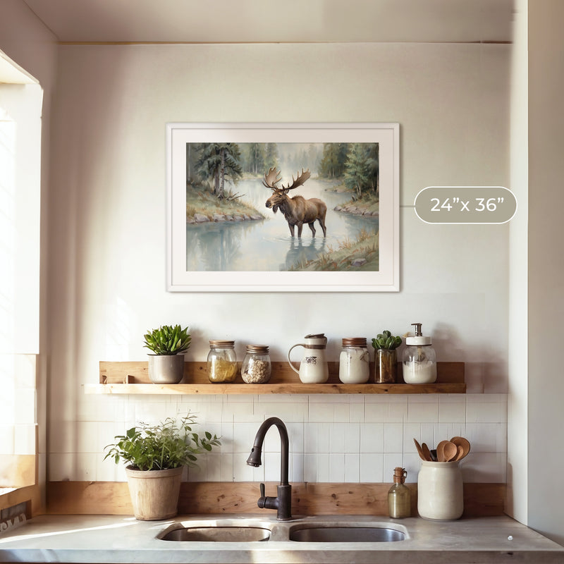 Watercolor Moose Art No2 - Sage and Rose Prints