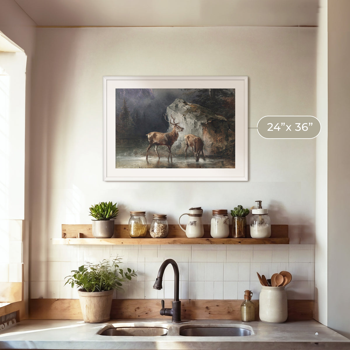 Classical Painting of Deer No2 - Sage and Rose Prints