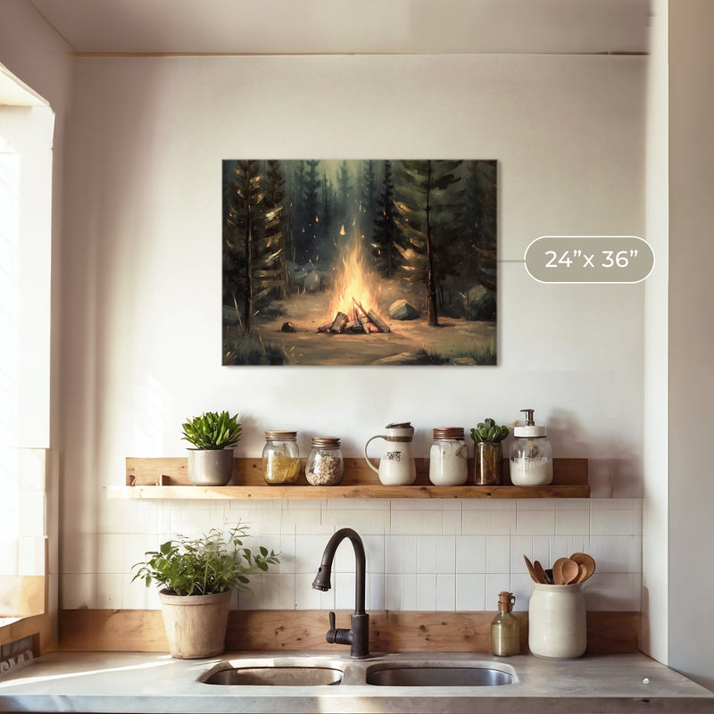 Cozy Campfire Forest Painting No2 - Sage and Rose Prints