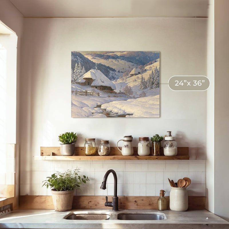 Cabin in the Snow Painting No2 - Sage and Rose Prints