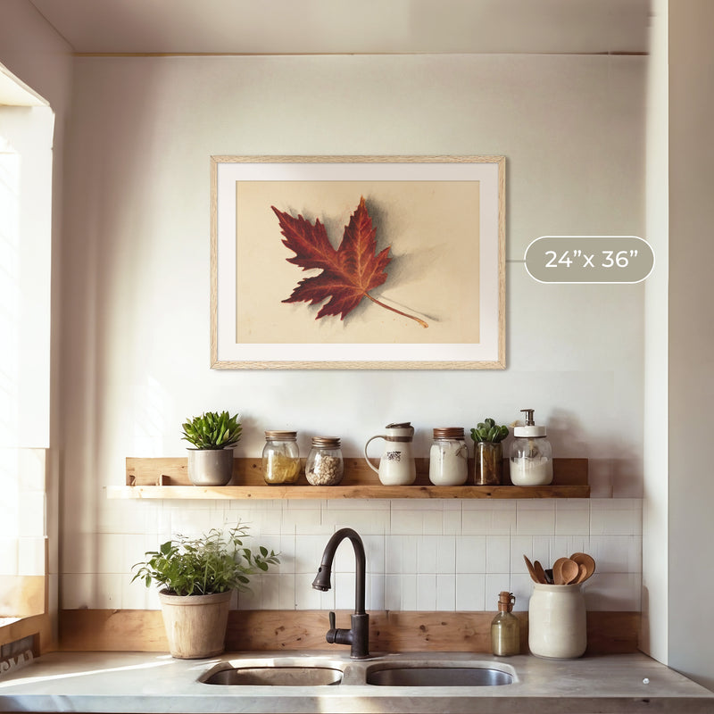 Leaf Drawing in Shades of Red No2 - Sage and Rose Prints