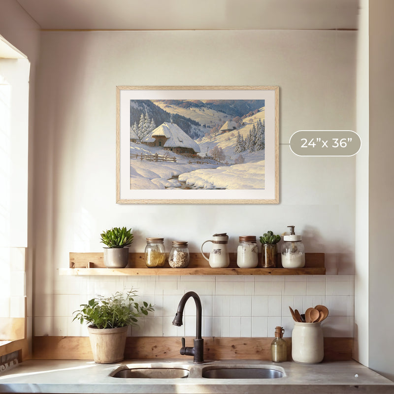 Cabin in the Snow Painting No2 - Sage and Rose Prints