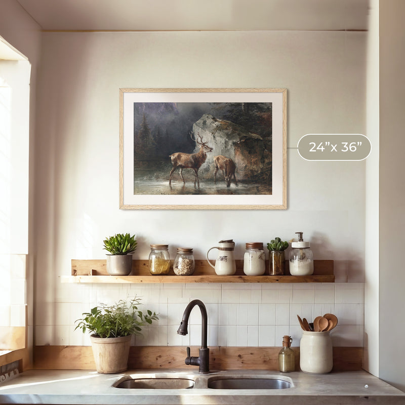 Classical Painting of Deer No2 - Sage and Rose Prints