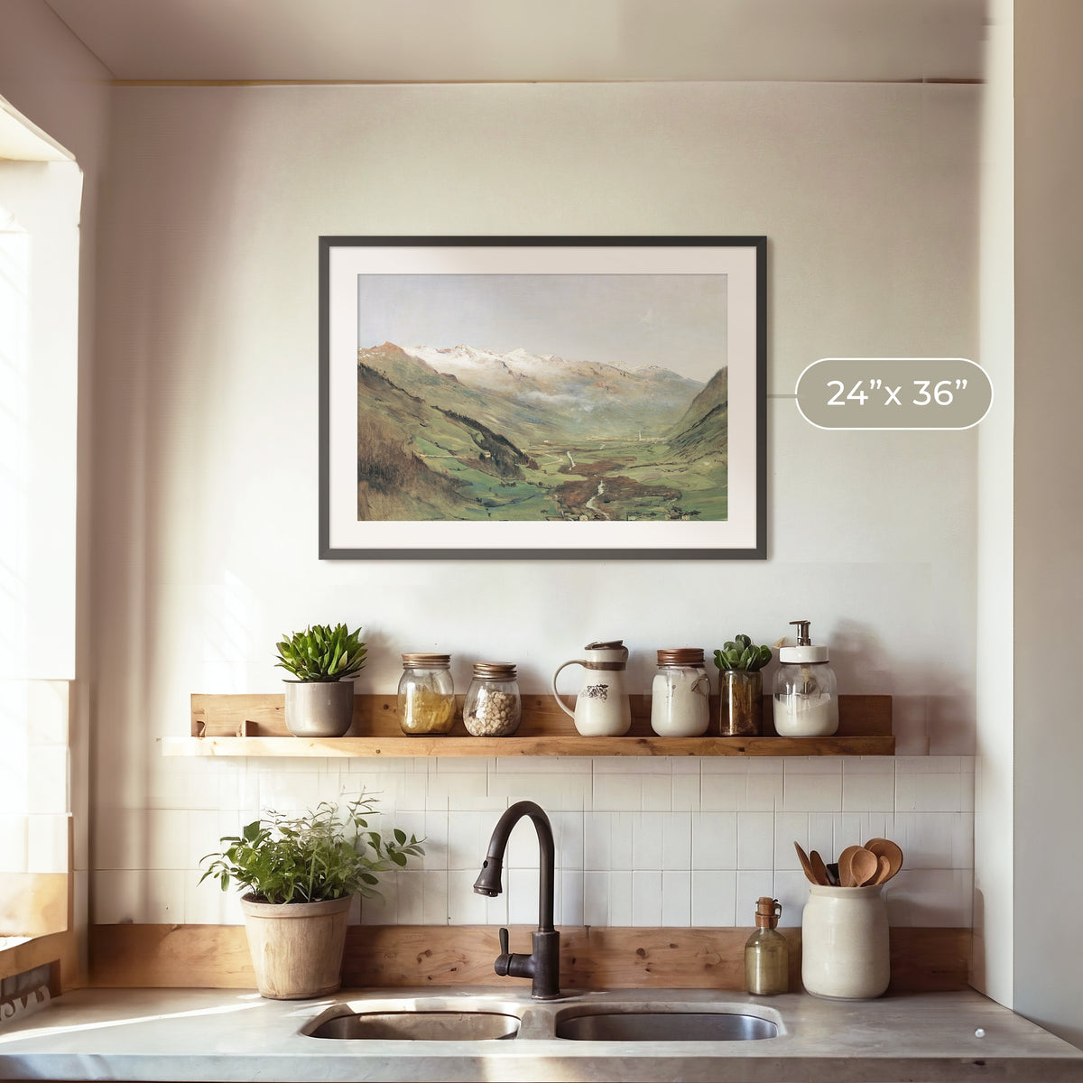 Sunny Mountain Valley Oil Painting No2 - Sage and Rose Prints