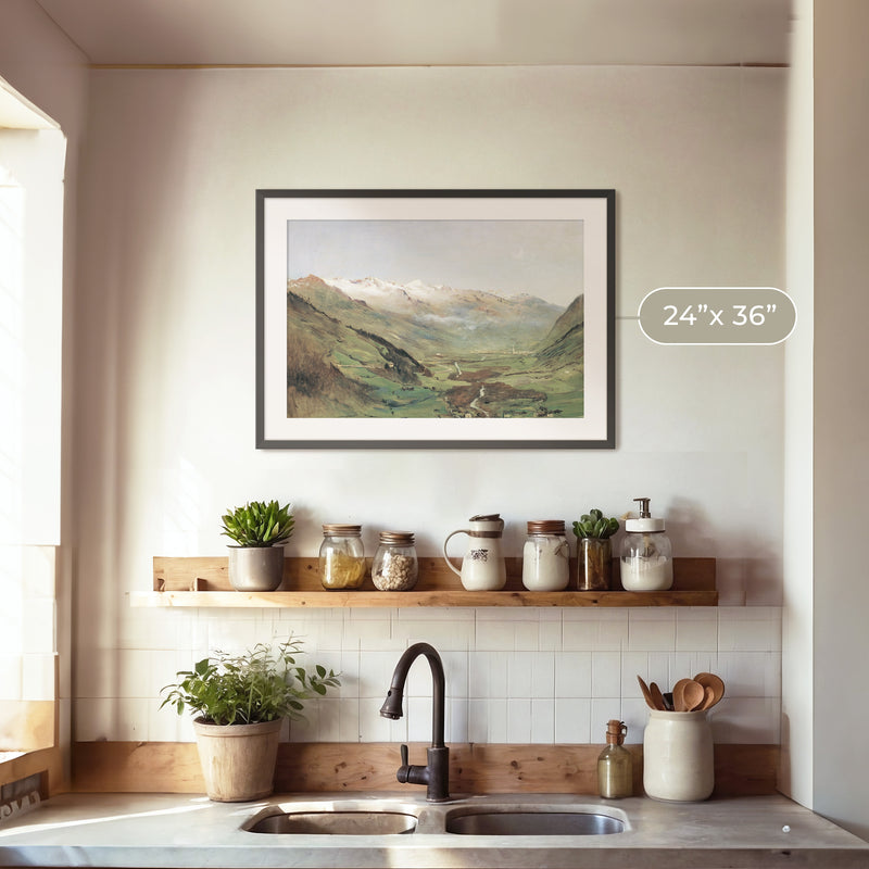 Sunny Mountain Valley Oil Painting No2 - Sage and Rose Prints