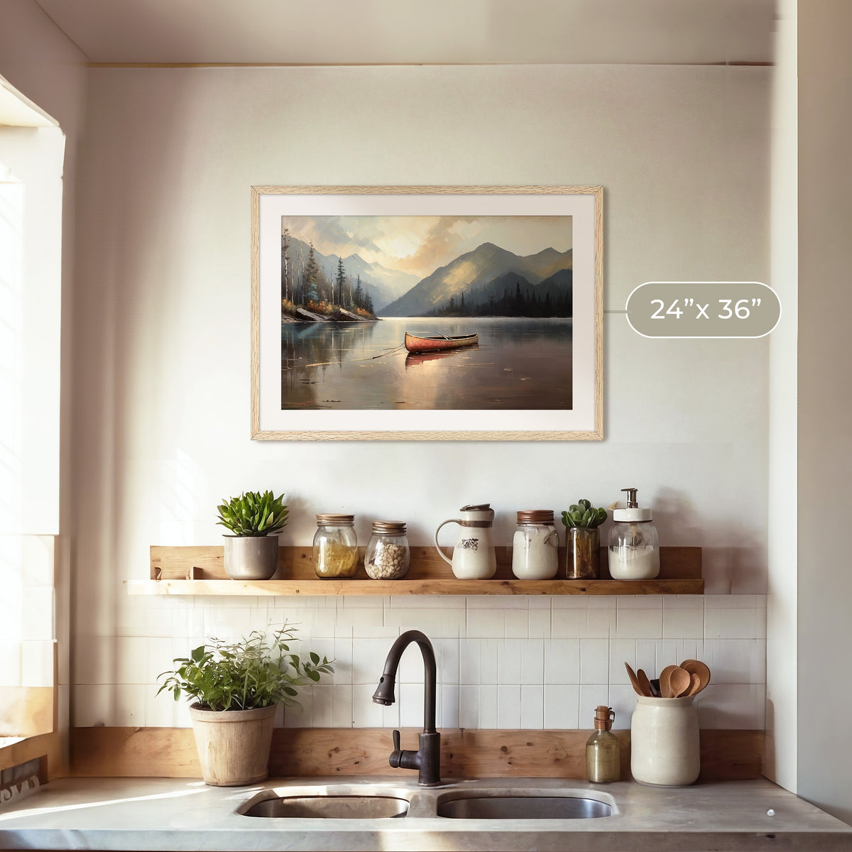 Lake Painting with Bright Colors No2 - Sage and Rose Prints