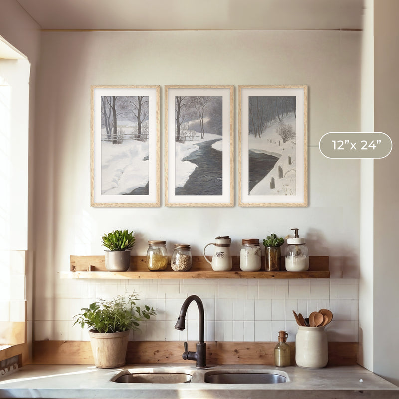 Winter Forest Landscape Triptych - Sage and Rose Prints