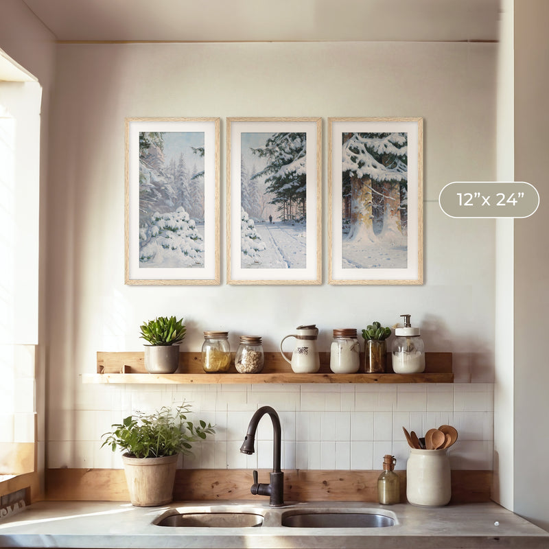 Snowy Forest Winter Art Triptych - Sage and Rose Prints