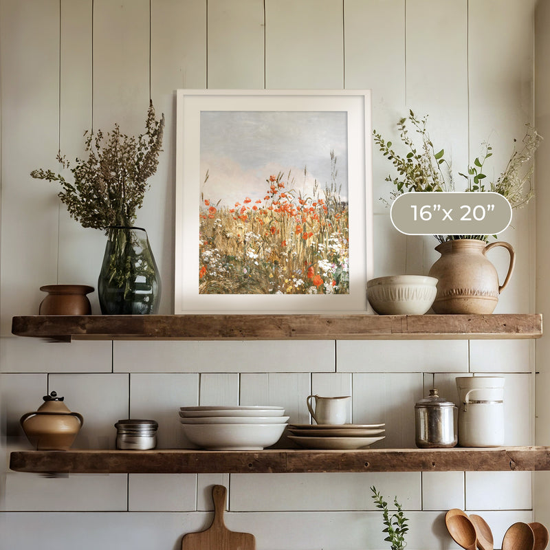 Poppy Landscape Art - Sage and Rose Prints
