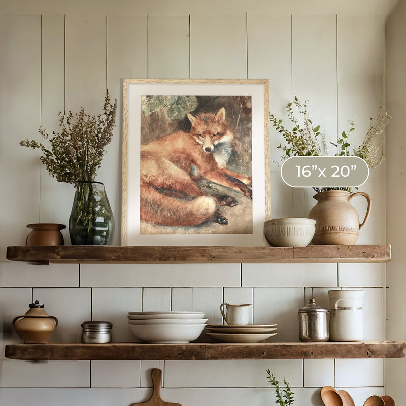 Old Masters Fox Painting No1 - Sage and Rose Prints