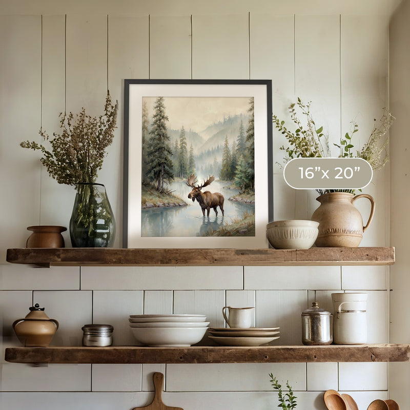 Watercolor Moose Art No1 - Sage and Rose Prints