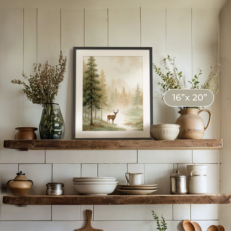 Dear Painting in a Fall Forest - Sage and Rose Prints