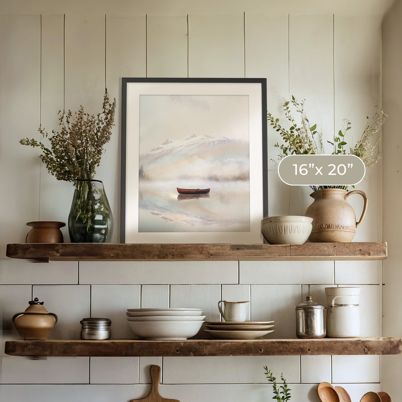 Misty Lake Painting No1 - Sage and Rose Prints
