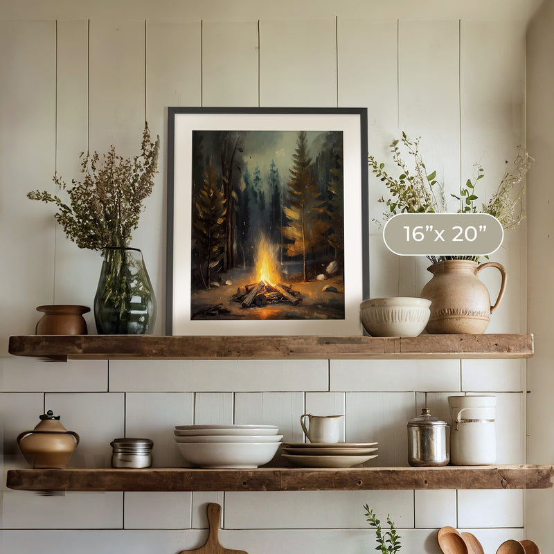 Cozy Campfire Forest Painting No1 - Sage and Rose Prints