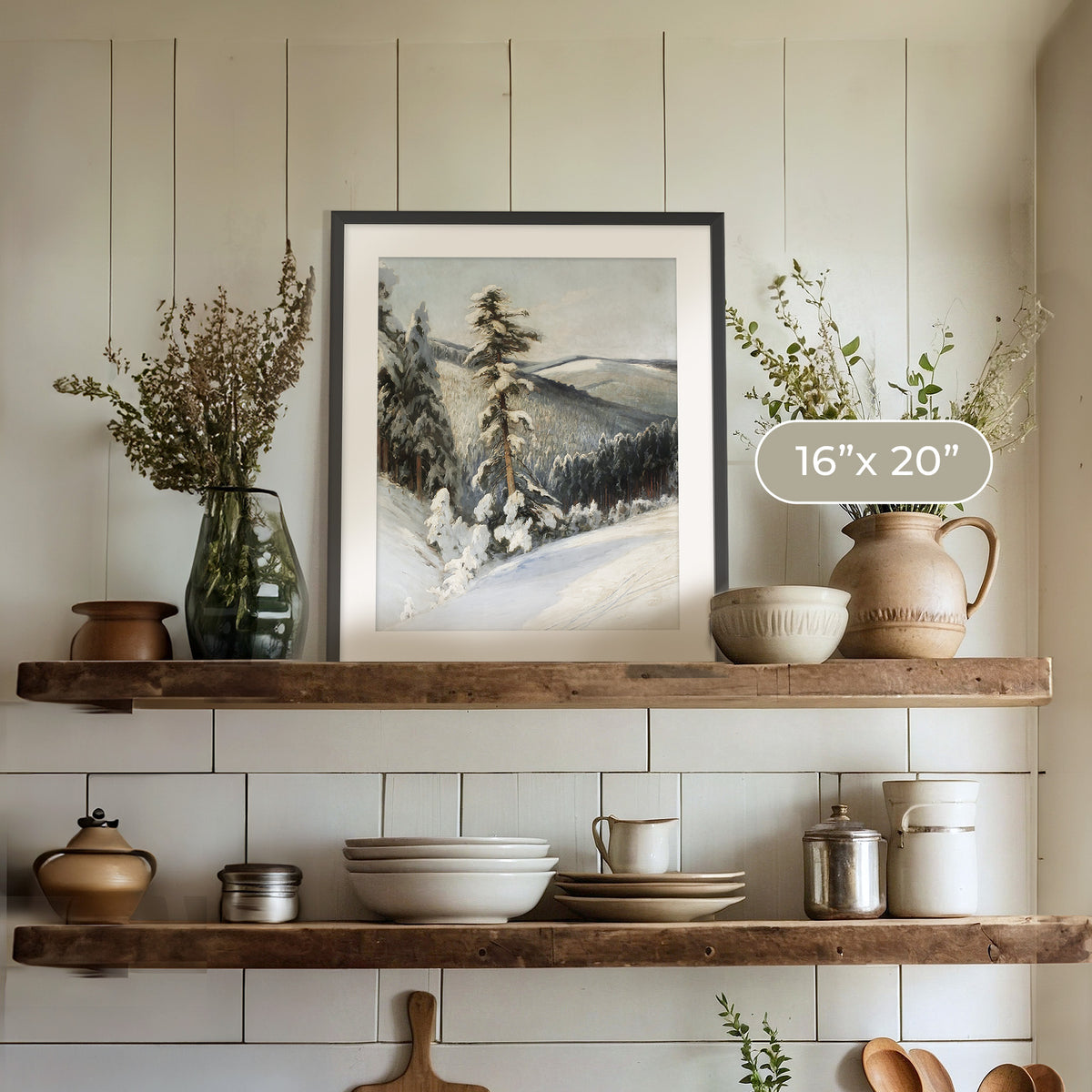 Snowy Forest Landscape - Sage and Rose Prints