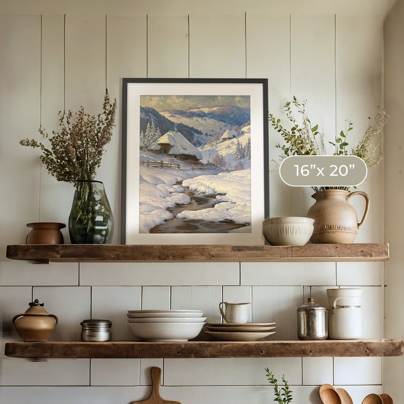 Cabin in the Snow Painting No1 - Sage and Rose Prints