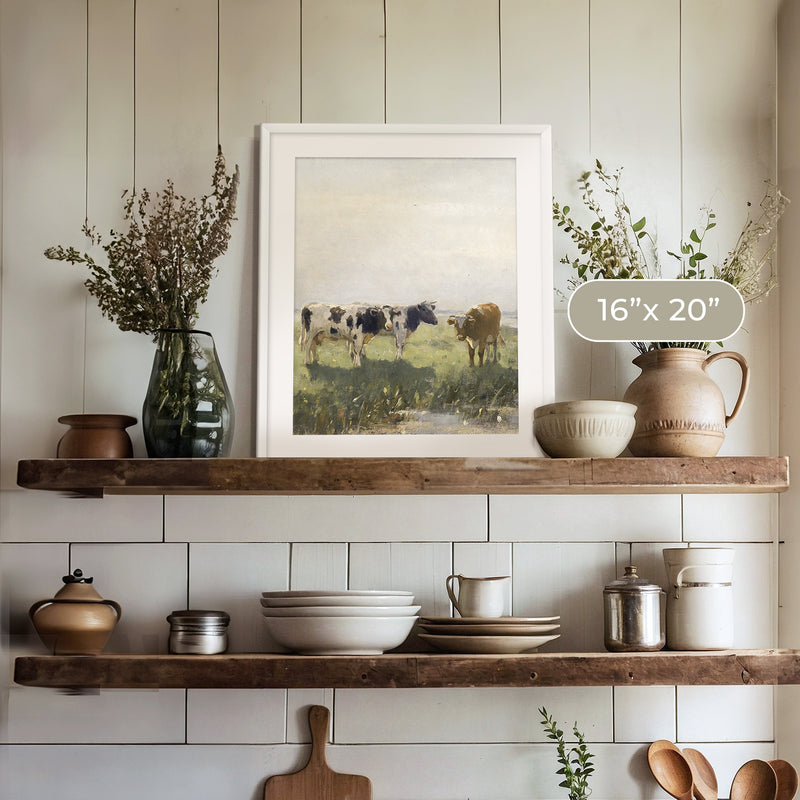 Old Masters Cow Pasture Painting No1 - Sage and Rose Prints