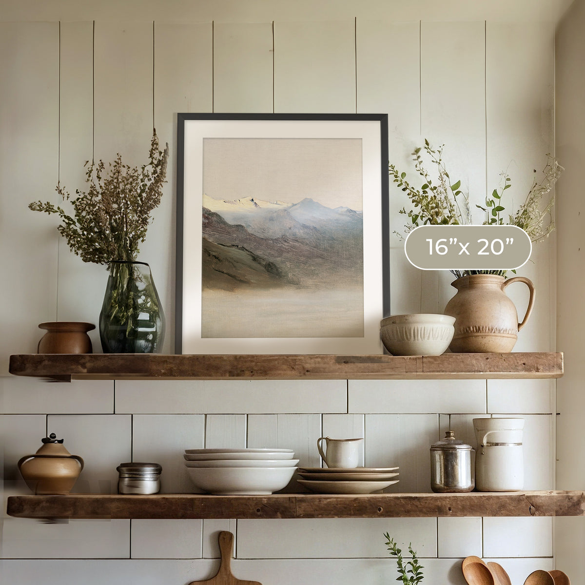 Muted Mountain Painting No1 - Sage and Rose Prints
