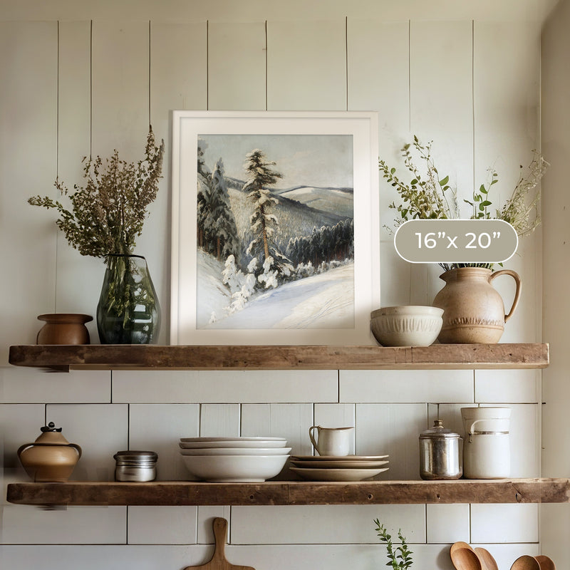 Snowy Forest Landscape - Sage and Rose Prints