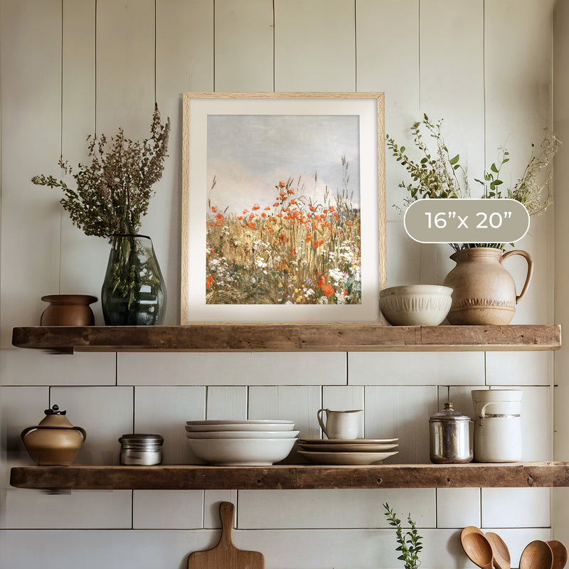 Poppy Landscape Art - Sage and Rose Prints
