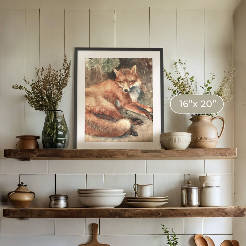 Old Masters Fox Painting No1 - Sage and Rose Prints