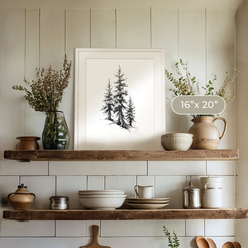 Black and White Drawing of Evergreen Tree - Sage and Rose Prints