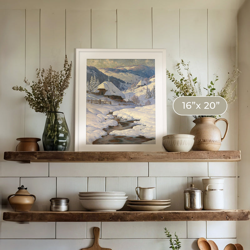 Cabin in the Snow Painting No1 - Sage and Rose Prints