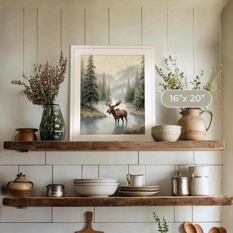 Watercolor Moose Art No1 - Sage and Rose Prints