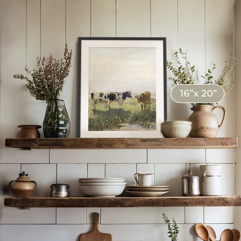 Old Masters Cow Pasture Painting No1 - Sage and Rose Prints
