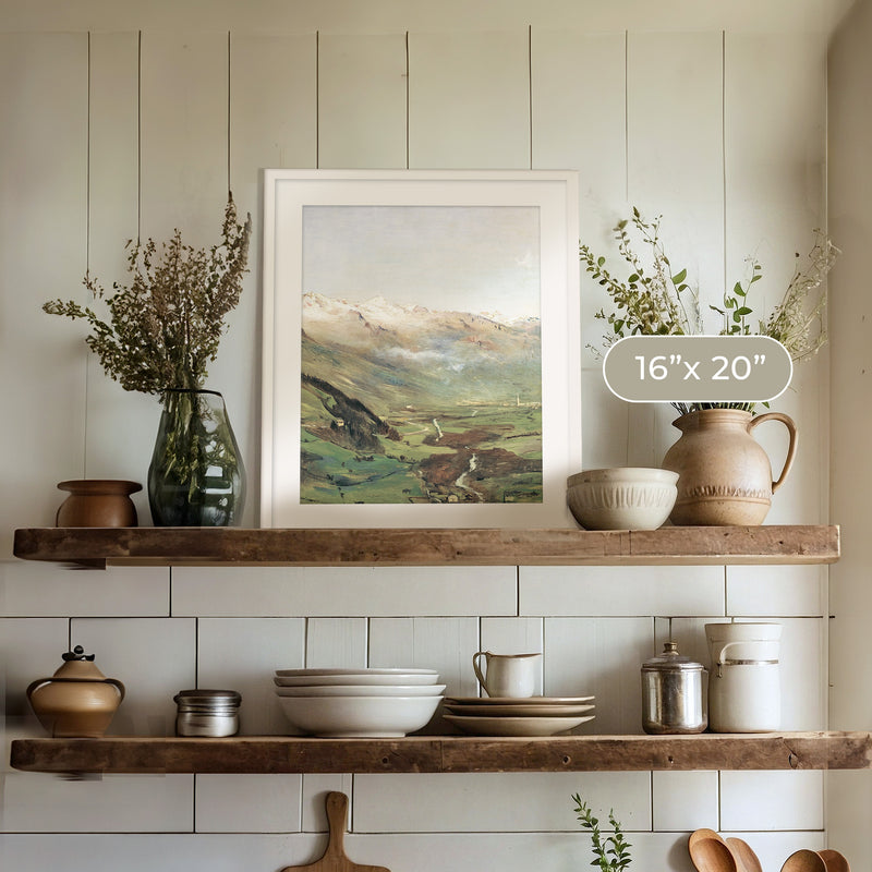 Sunny Mountain Valley Oil Painting No1 - Sage and Rose Prints