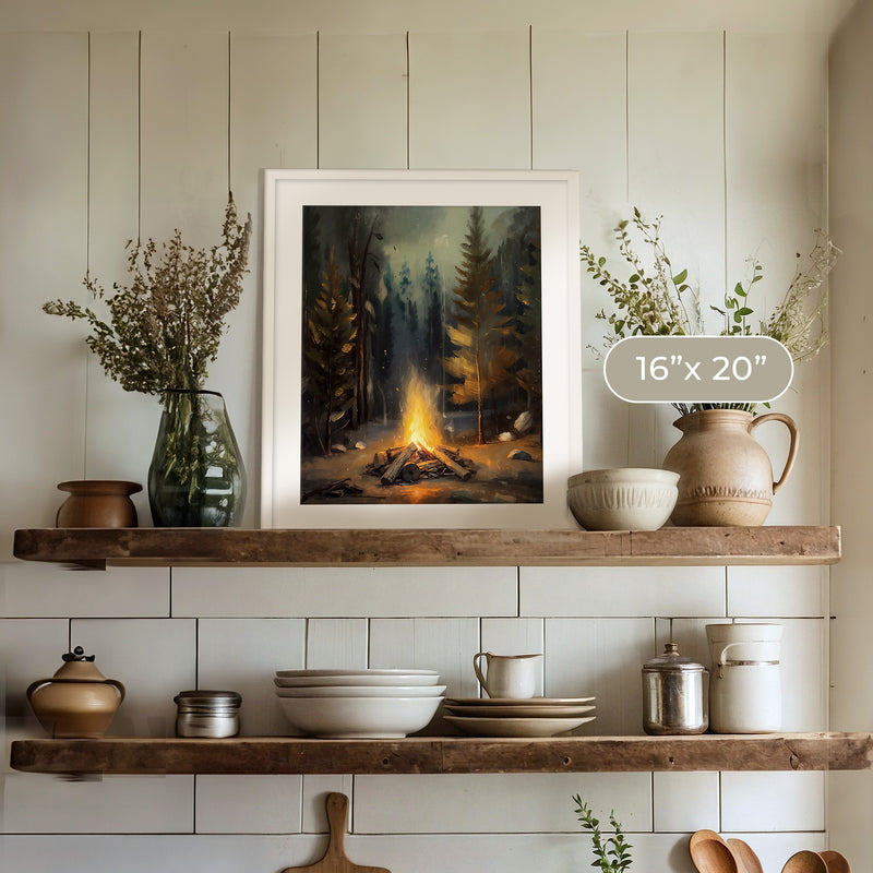 Cozy Campfire Forest Painting No1 - Sage and Rose Prints