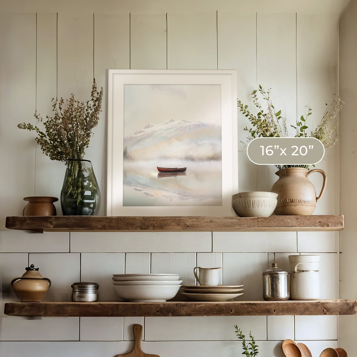 Misty Lake Painting No1 - Sage and Rose Prints