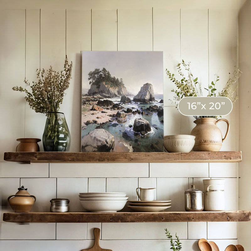 Rocky Beach Painting No1 - Sage and Rose Prints