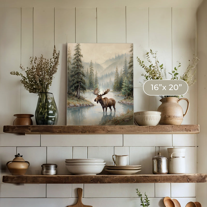 Watercolor Moose Art No1 - Sage and Rose Prints