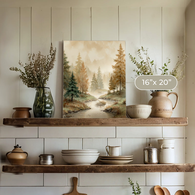 Forest Watercolor in Fall Colors - Sage and Rose Prints