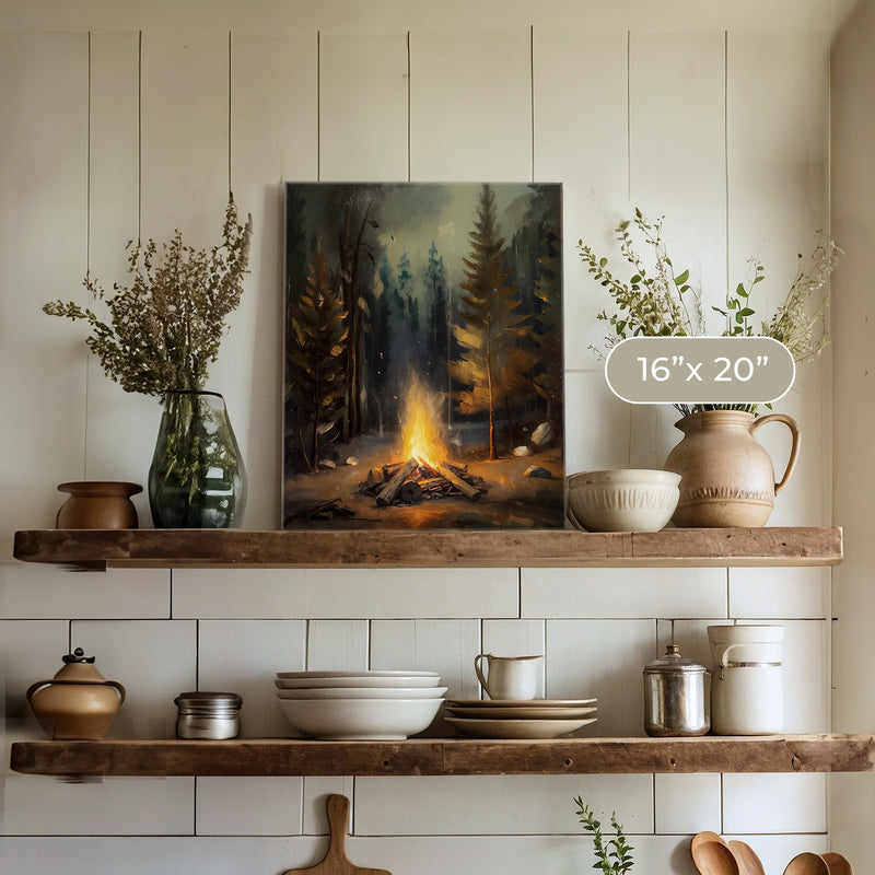 Cozy Campfire Forest Painting No1 - Sage and Rose Prints