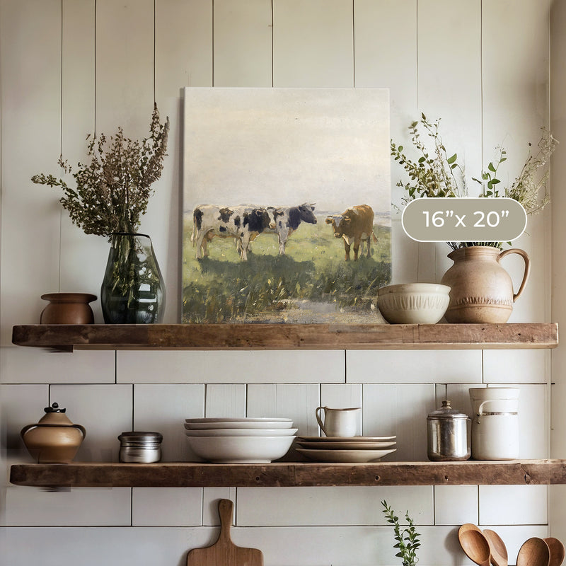 Old Masters Cow Pasture Painting No1 - Sage and Rose Prints