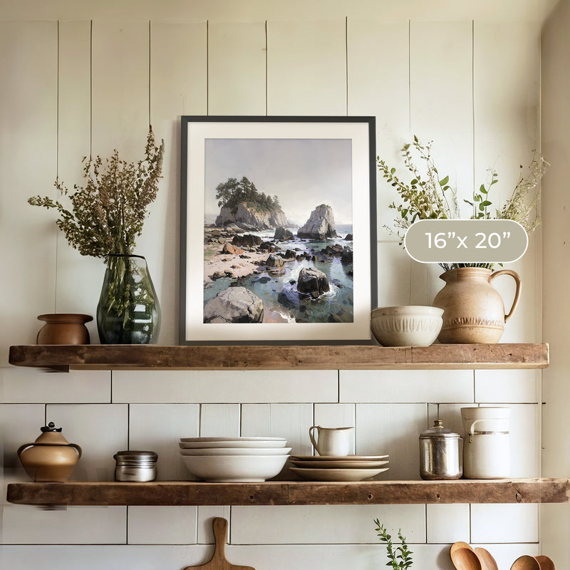 Rocky Beach Painting No1 - Sage and Rose Prints
