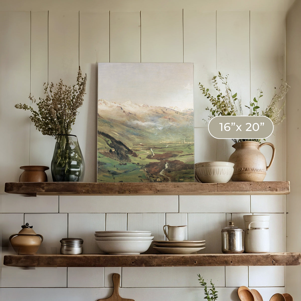 Sunny Mountain Valley Oil Painting No1 - Sage and Rose Prints