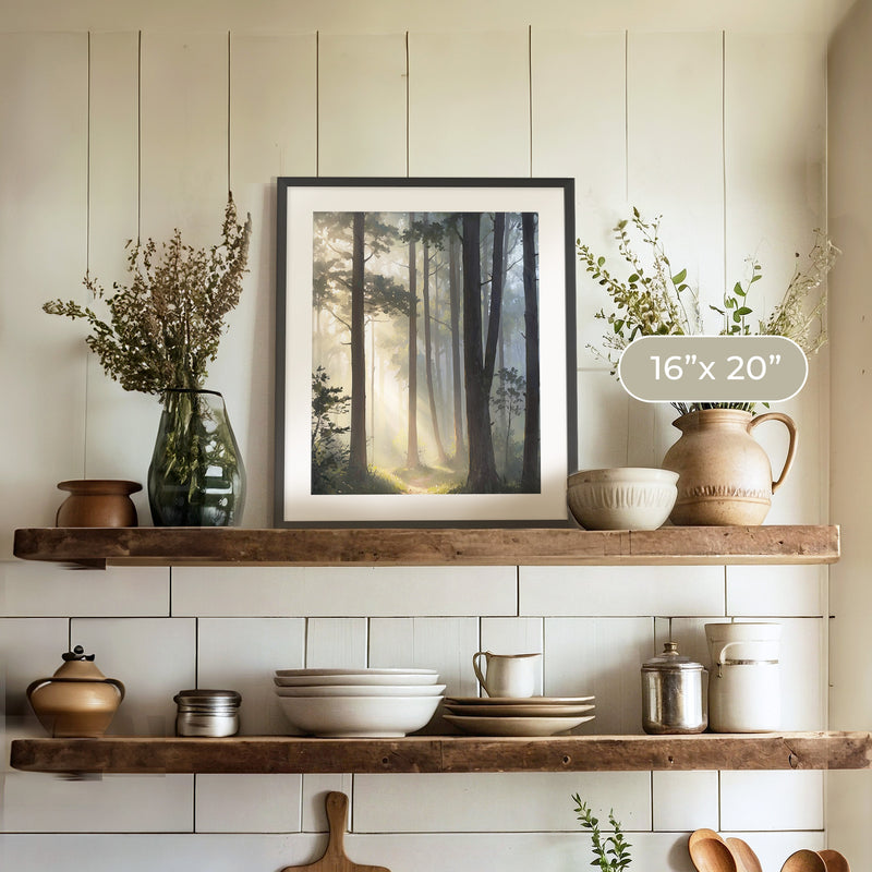 Sunlight Through a Misty Forest No1 - Sage and Rose Prints
