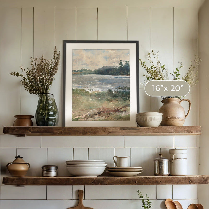 Peaceful Lake Painting - Sage and Rose Prints