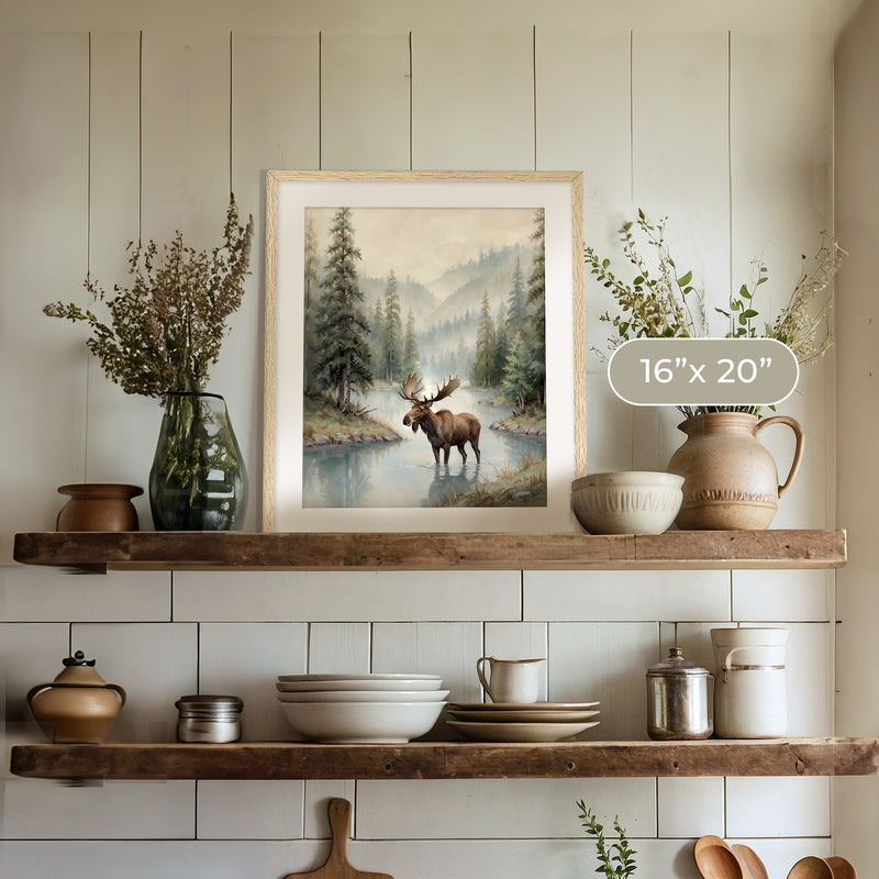 Watercolor Moose Art No1 - Sage and Rose Prints